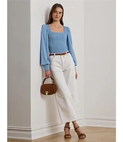 Lauren Ralph Lauren Knit Square Neck Long Blouson Sleeve Top