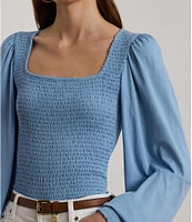 Lauren Ralph Lauren Knit Square Neck Long Blouson Sleeve Top