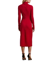 Lauren Ralph Lauren Knit Turtle Neck Long Sleeve Chain Detail Midi Dress