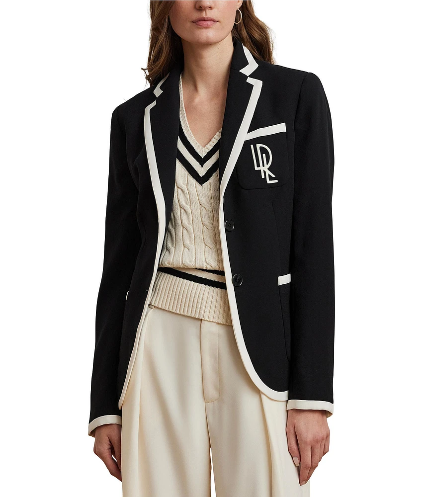 Lauren Ralph Lauren Knit Two-Tone Georgette Notch Lapel Long Sleeve Blazer