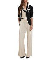 Lauren Ralph Lauren Knit Two-Tone Georgette Notch Lapel Long Sleeve Blazer