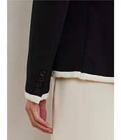 Lauren Ralph Lauren Knit Two-Tone Georgette Notch Lapel Long Sleeve Blazer