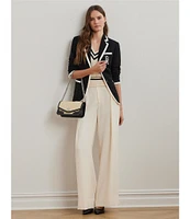 Lauren Ralph Lauren Knit Two-Tone Georgette Notch Lapel Long Sleeve Blazer