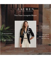 Lauren Ralph Lauren Knit Two-Tone Georgette Notch Lapel Long Sleeve Blazer