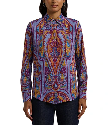 Lauren Ralph Lauren Paisley Print Point Collar Long Sleeve Crepe Shirt