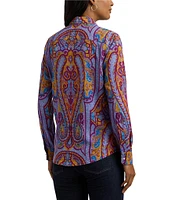 Lauren Ralph Lauren Paisley Print Point Collar Long Sleeve Crepe Shirt