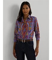 Lauren Ralph Lauren Paisley Print Point Collar Long Sleeve Crepe Shirt