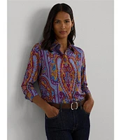 Lauren Ralph Lauren Paisley Print Point Collar Long Sleeve Crepe Shirt