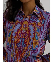 Lauren Ralph Lauren Paisley Print Point Collar Long Sleeve Crepe Shirt