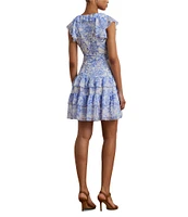 Lauren Ralph Lauren Kugonza Georgette V-Neck Short Flutter Sleve Ruffle Trim Floral Printed Fit and Flare Dress