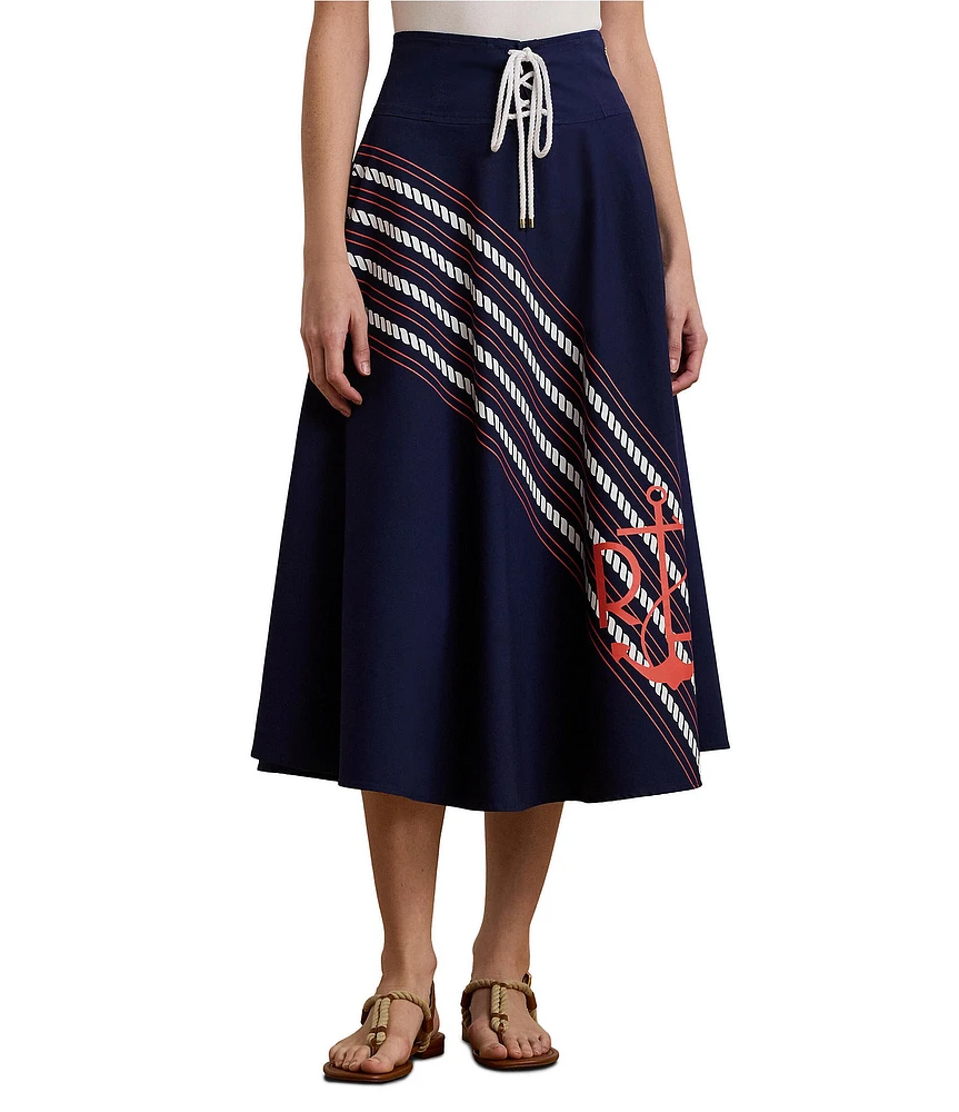 Lauren Ralph Lauren Lace-Up Waist A-Line Midi Skirt