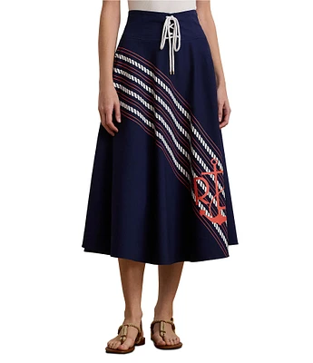 Lauren Ralph Lauren Lace-Up Waist A-Line Midi Skirt