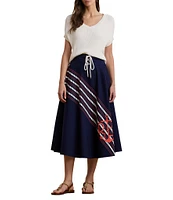 Lauren Ralph Lauren Lace-Up Waist A-Line Midi Skirt