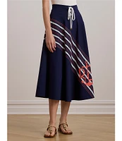 Lauren Ralph Lauren Lace-Up Waist A-Line Midi Skirt