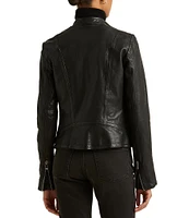 Lauren Ralph Lauren Lambskin Leather Long Sleeve Moto Statement Jacket