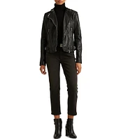 Lauren Ralph Lauren Lambskin Leather Long Sleeve Moto Statement Jacket