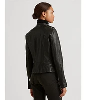 Lauren Ralph Lauren Lambskin Leather Long Sleeve Moto Statement Jacket