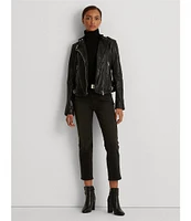 Lauren Ralph Lauren Lambskin Leather Long Sleeve Moto Statement Jacket