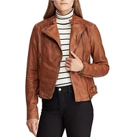 Lauren Ralph Lauren Lambskin Leather Long Sleeve Moto Statement Jacket