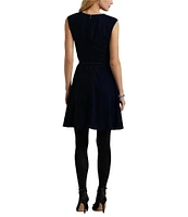 Lauren Ralph Lauren Velvet Pleated Round Neck Cap Sleeve Belted Fit & Flare Dress