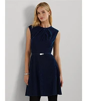 Lauren Ralph Lauren Velvet Pleated Round Neck Cap Sleeve Belted Fit & Flare Dress