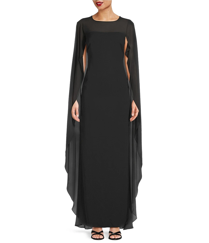 Lauren Ralph Lauren Lavati Georgette Crew Neck Sleeveless Cape Column Gown