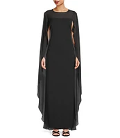 Lauren Ralph Lauren Lavati Georgette Crew Neck Sleeveless Cape Column Gown