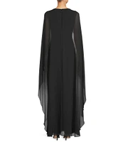 Lauren Ralph Lauren Lavati Georgette Crew Neck Sleeveless Cape Column Gown