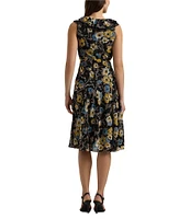 Lauren Ralph Lauren Knee Length Floral Ruffle V-Neck Belted Dress