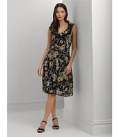 Lauren Ralph Lauren Knee Length Floral Ruffle V-Neck Belted Dress