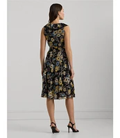 Lauren Ralph Lauren Knee Length Floral Ruffle V-Neck Belted Dress