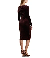 Lauren Ralph Lauren Lendiva Velvet One Shoulder Long Sleeve Pleated Dress