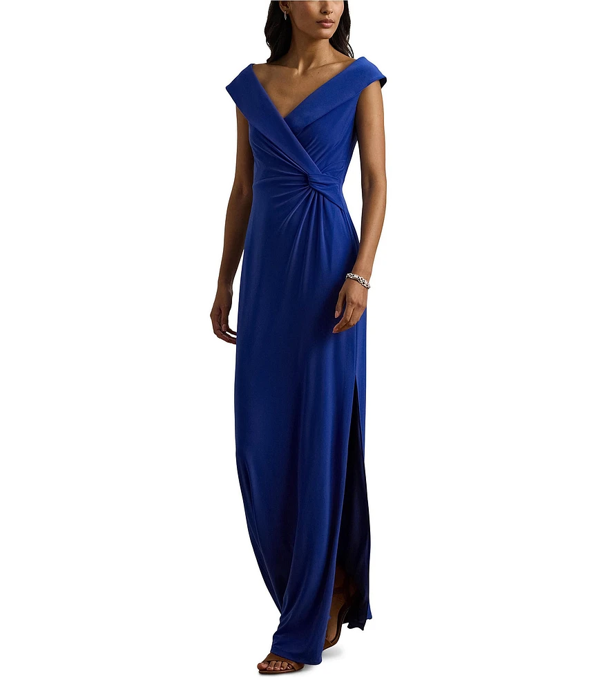 Lauren Ralph Lauren Knit Jersey Off-The-Shoulder Sleeveless Front Twist Column Dress