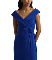 Lauren Ralph Lauren Knit Jersey Off-The-Shoulder Sleeveless Front Twist Column Dress