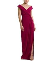 Lauren Ralph Lauren Leonidas V-Neck Cap Sleeve Twist Front Gown