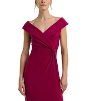 Lauren Ralph Lauren Leonidas V-Neck Cap Sleeve Twist Front Gown