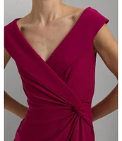 Lauren Ralph Lauren Leonidas V-Neck Cap Sleeve Twist Front Gown