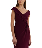 Lauren Ralph Lauren Leonidas V-Neck Cap Sleeve Twist Front Gown