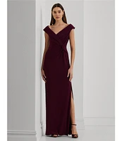 Lauren Ralph Lauren Leonidas V-Neck Cap Sleeve Twist Front Gown