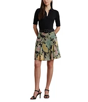 Lauren Ralph Lauren Lightweight Crinkle Georgette Embroidered Floral A-Line Skirt