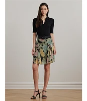 Lauren Ralph Lauren Lightweight Crinkle Georgette Embroidered Floral A-Line Skirt