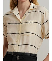 Lauren Ralph Lauren Lightweight Striped Camp Collar Short Sleeve Button Front Camp Shirt