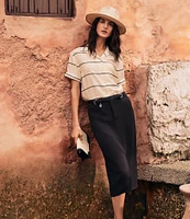 Lauren Ralph Lauren Lightweight Striped Camp Collar Short Sleeve Button Front Camp Shirt