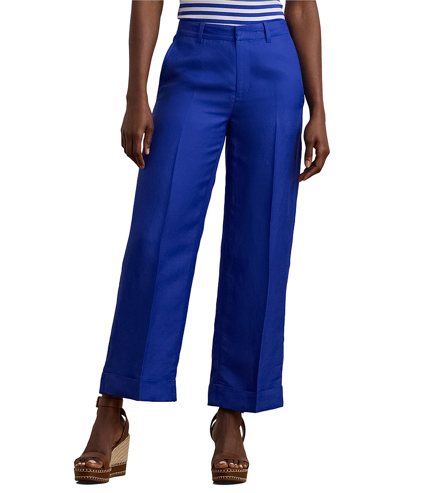 Lauren Ralph Lauren Linen Blend Twill High Rise Wide Leg Cropped Pants