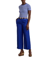 Lauren Ralph Lauren Linen Blend Twill High Rise Wide Leg Cropped Pants