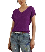 Lauren Ralph Lauren Linen Blend V-Neck Short Sleeve Sweater