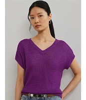 Lauren Ralph Lauren Linen Blend V-Neck Short Sleeve Sweater