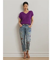 Lauren Ralph Lauren Linen Blend V-Neck Short Sleeve Sweater