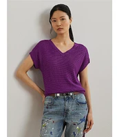 Lauren Ralph Lauren Linen Blend V-Neck Short Sleeve Sweater