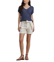 Lauren Ralph Lauren Linen Blend V-Neck Short Sleeve Sweater